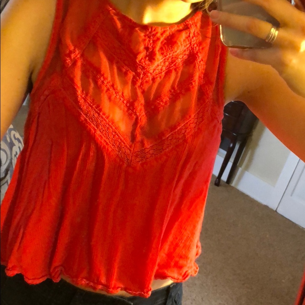 [Free People] Coral Cropped Top with Button Detail